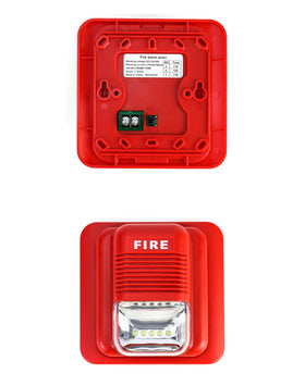 QWORK four-pack wired fire alarm strobe side view emphasizes compact installation for tight spaces.