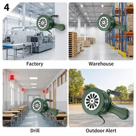 QWORK hand crank siren factory signals; clear alerts.