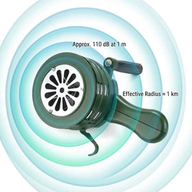 QWORK hand crank siren metal body; corrosion-resistant design.
