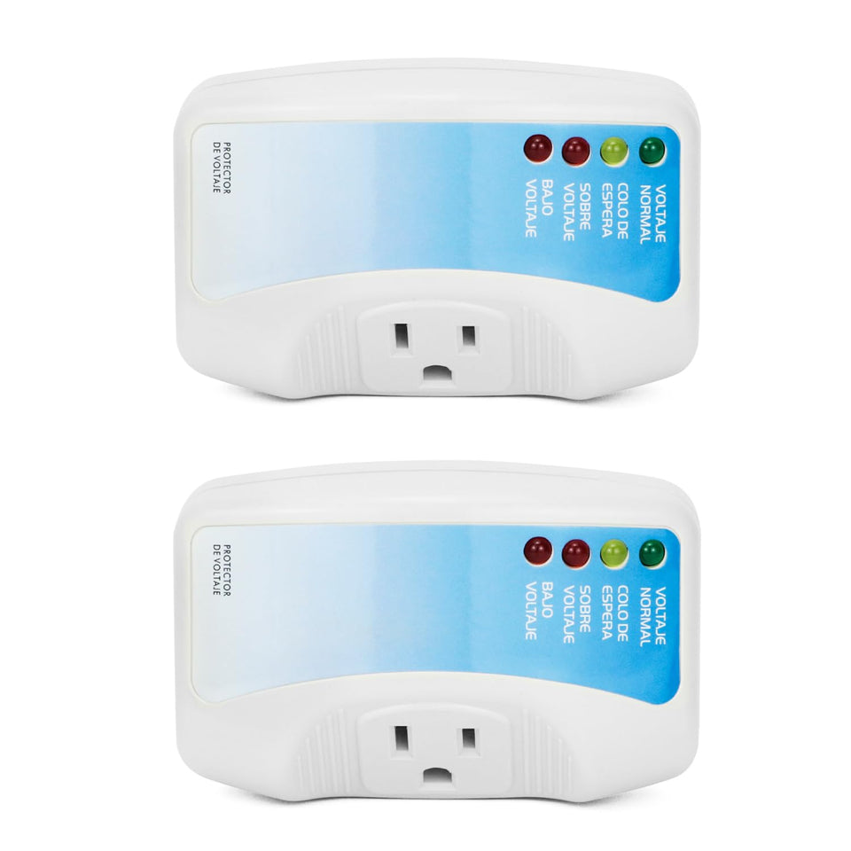 QWORK Voltage Protector 2-pack front view shows compact design for outlet protection
