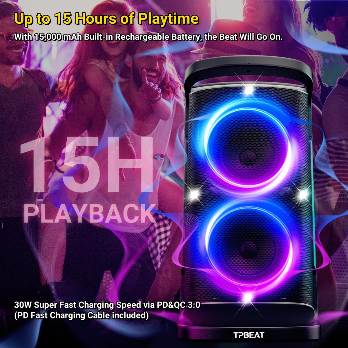 QxbJoy speaker with Bluetooth 5.3 and TWS for stable pairing.