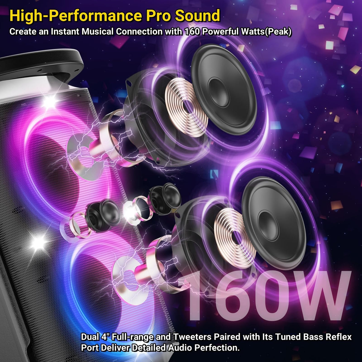 QxbJoy speaker with dynamic RGB light show for vibrant indoor atmosphere.