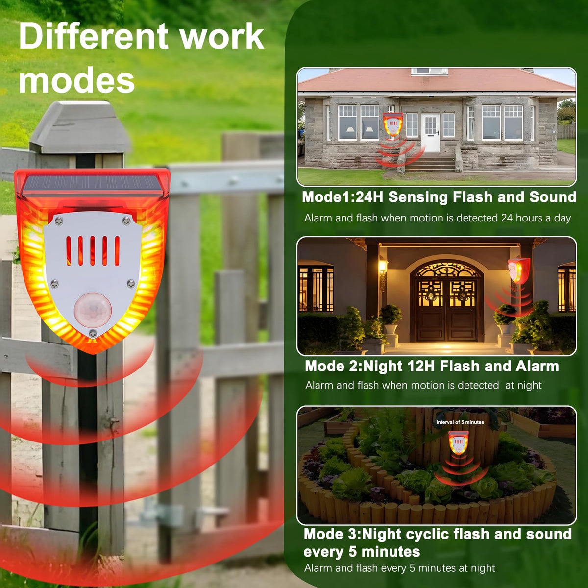 QXMH solar outdoor motion alarm mounted on wall for quick security setup