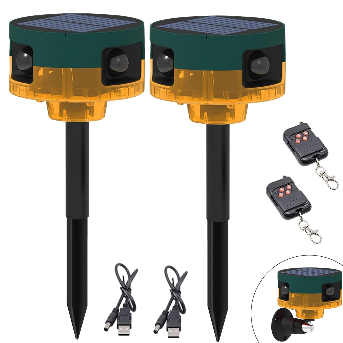 QXMH solar outdoor motion alarm front view deters intruders outdoors.