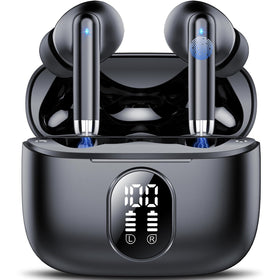 QXQ S26 earbuds with LED display case for quick battery checks.