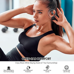 QXUFV open-ear design suits sports, commute, and travel.