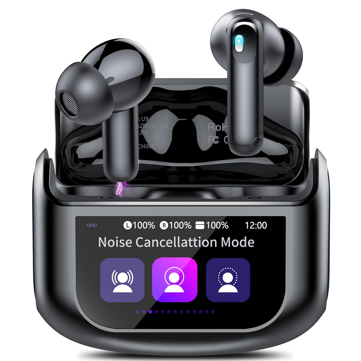 QXUFV wireless earbuds charging case front view highlighting easy recharging.