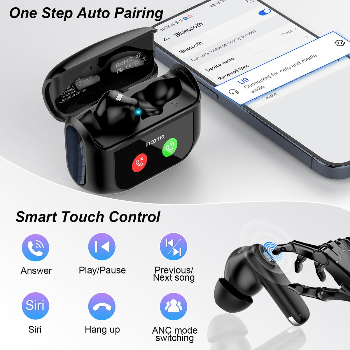 QXUFV wireless earbuds IPX7 waterproof design ideal for workouts and rain.