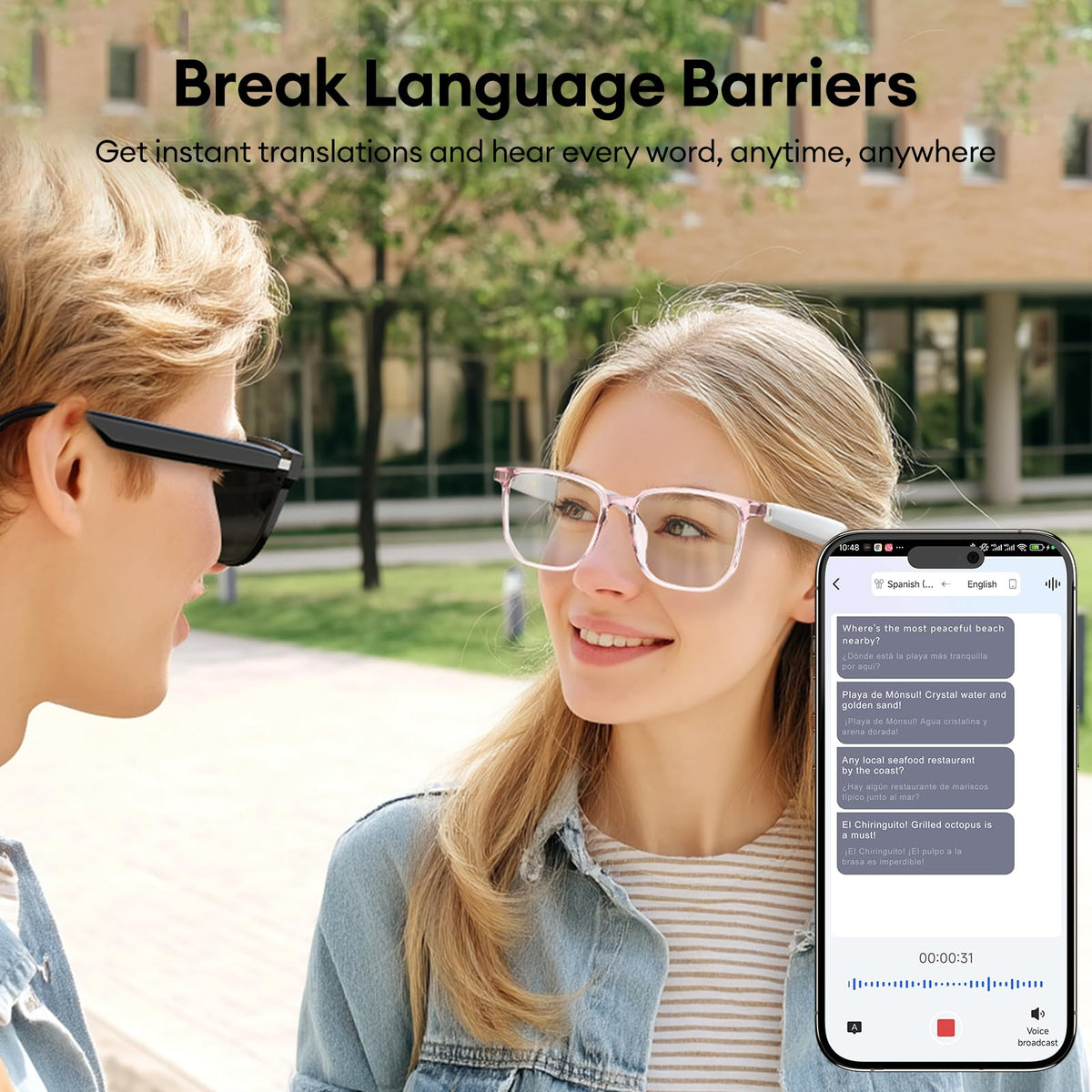 QXZPower AI Smart Glasses with Bluetooth 5.4 for fast pairing and calls.