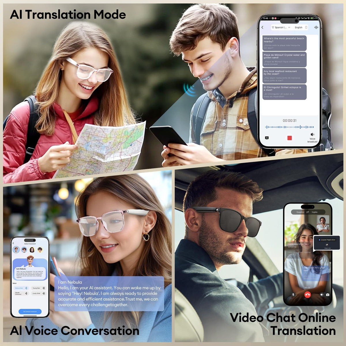 QXZPower AI Smart Glasses featuring independent charging on both sides.