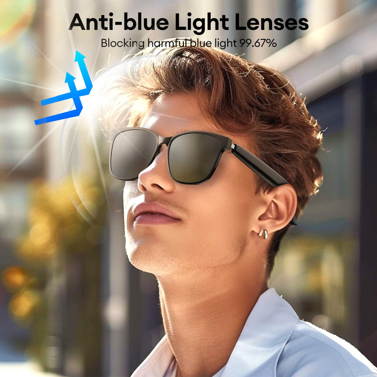 QXZPower AI Smart Glasses supporting touch controls and voice assistant.