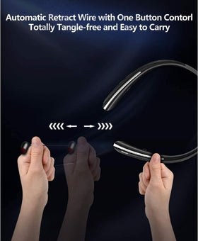 QYNIQIAN auto retractable earbuds close-up showing quick access and secure fit.