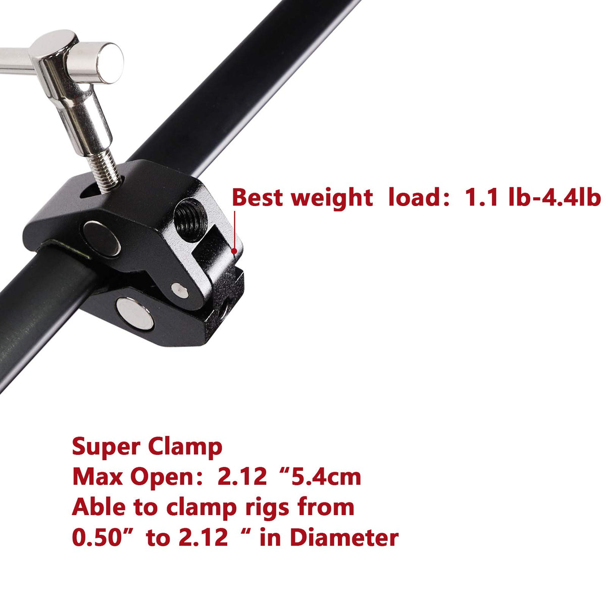 QYXINC clamp with black anodized aluminum and stainless steel construction.