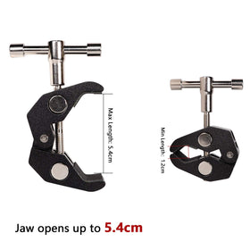 QYXINC clamp showing 1/4 and 3/8 inch threads for versatile accessories.