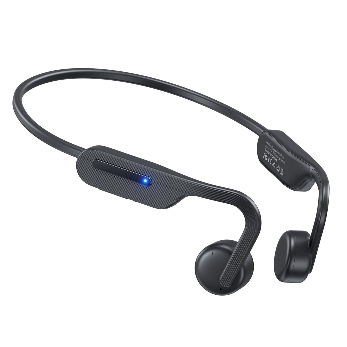Qyzue bone conduction headphones front view with open-ear design for secure daily listening