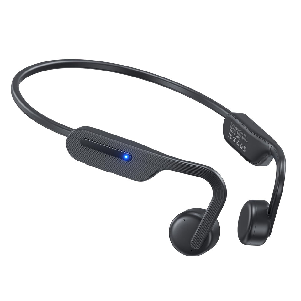 Qyzue bone conduction headphones front view with open-ear design for secure daily listening