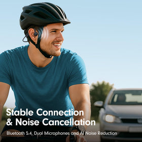 Qyzue bone conduction headphones in action using wireless Bluetooth with long battery life