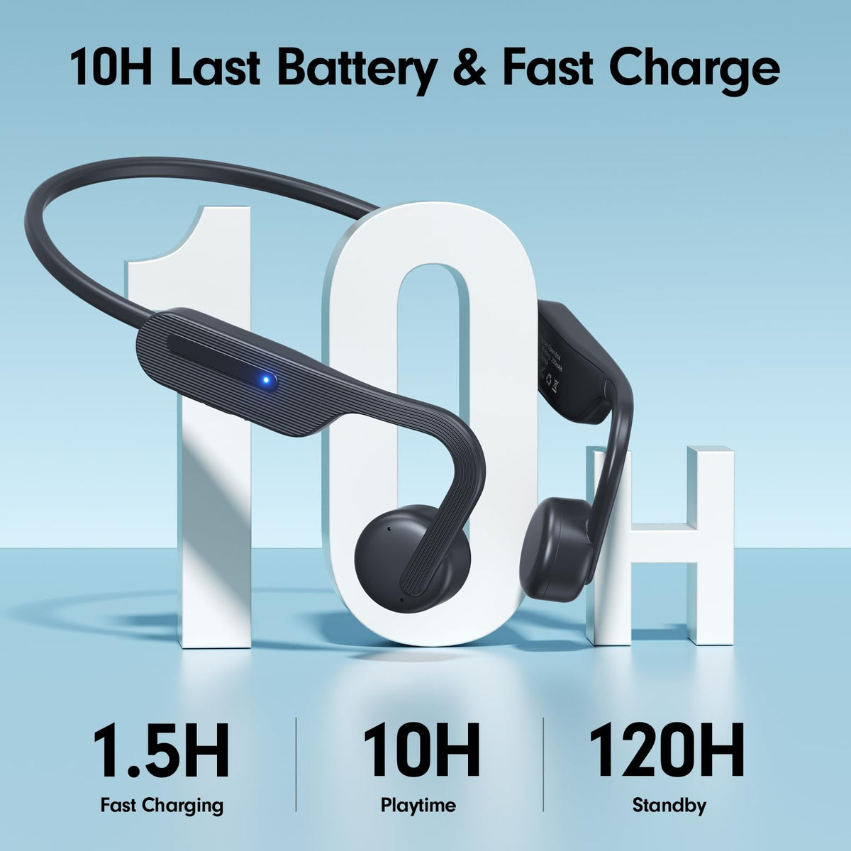 Qyzue open-ear design worn with ergonomic titanium frame for lasting comfort during workouts