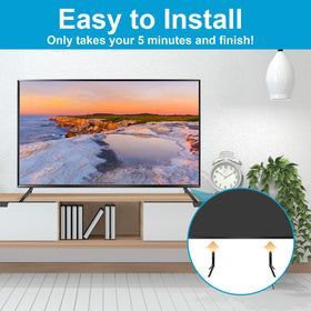 Qzanyee Life lifestyle living room setup with TV on replacement legs for stable viewing