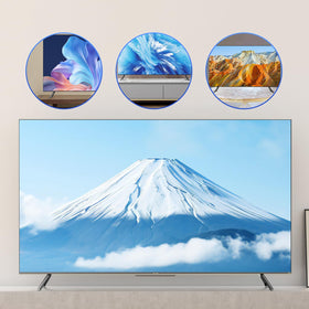 Qzanyee Life TV with legs on a console in a living room, showing neat, protected placement