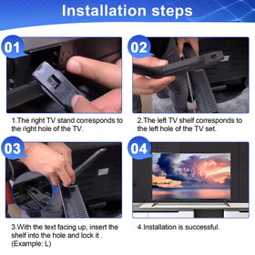 Qzanyee Life pair installed on a 50-inch TV demonstrating secure tabletop support