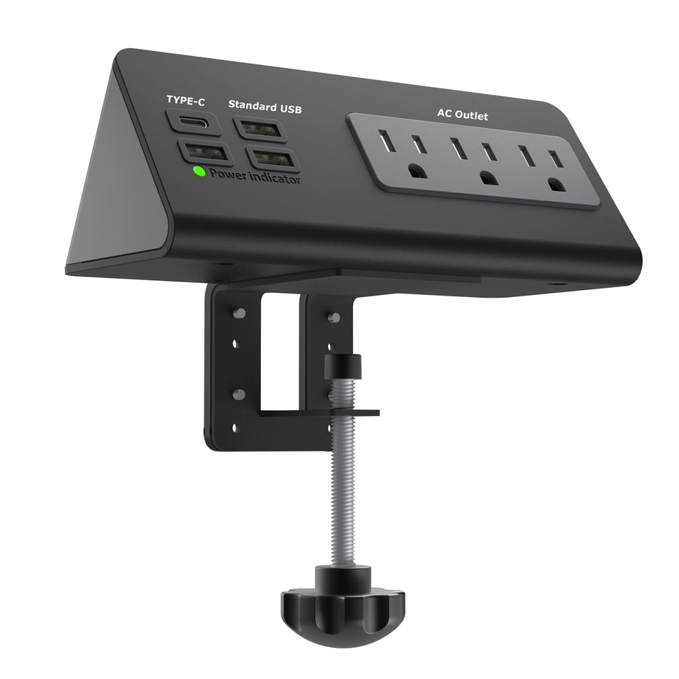 QZUKOY front-mounted power station on desk for decluttered workspace