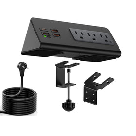 QZUKOY front view clamped on desk showing accessible outlets and tidy charging