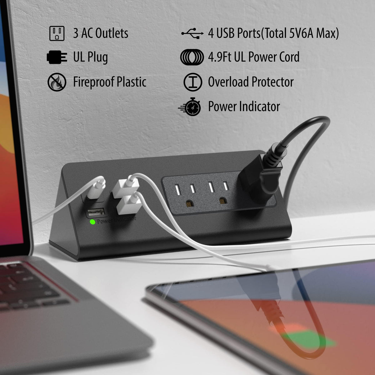 QZUKOY on desk near laptop illustrating multiple-device charging