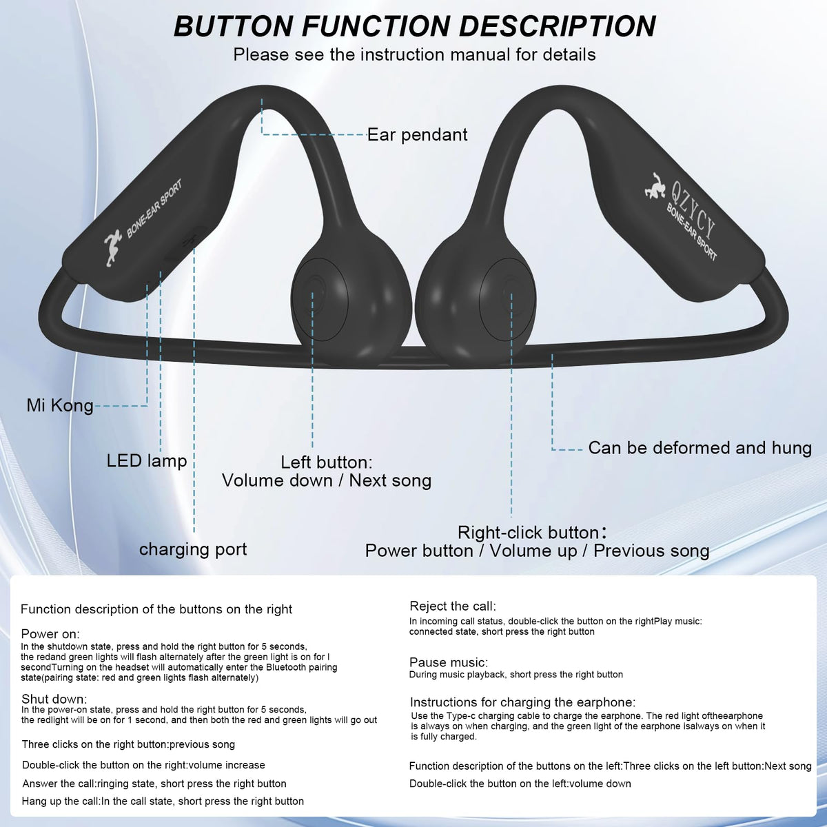 QZYCY elastic cord secures a comfortable, secure fit.