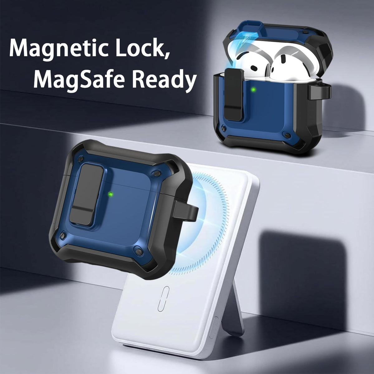 R-fun AirPods 4 blue case with MagSafe magnets for secure charging
