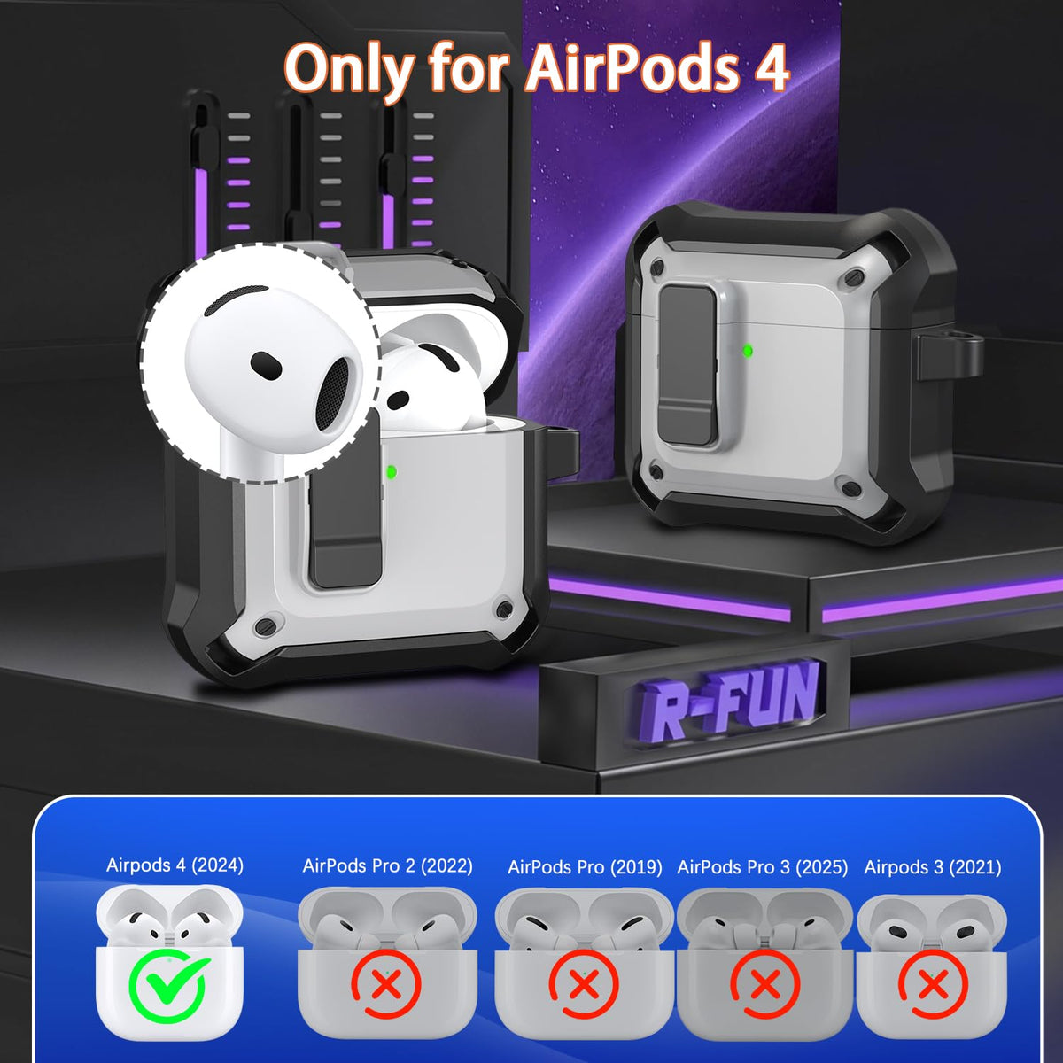 R-fun AirPods 4 case auto-lid prevents accidental opening on the go