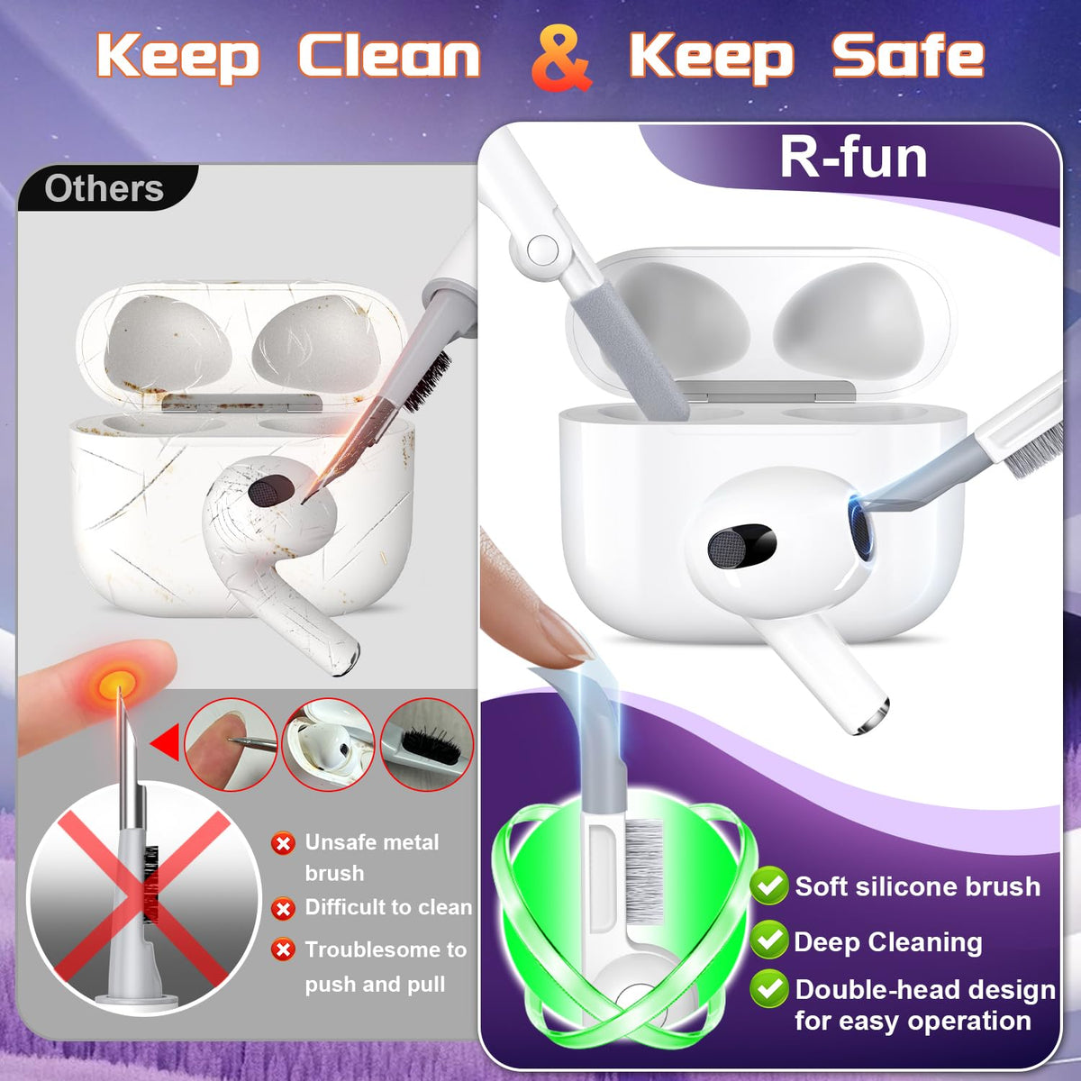 R-fun AirPods 4 case magnetic lock lid enables safe one-handed use.
