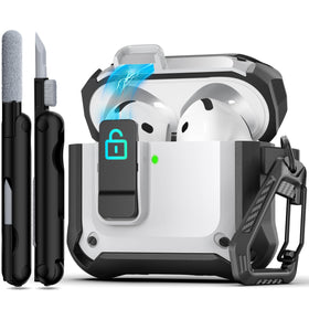 R-fun AirPods 4 case with magnetic lock securing the lid for travel use