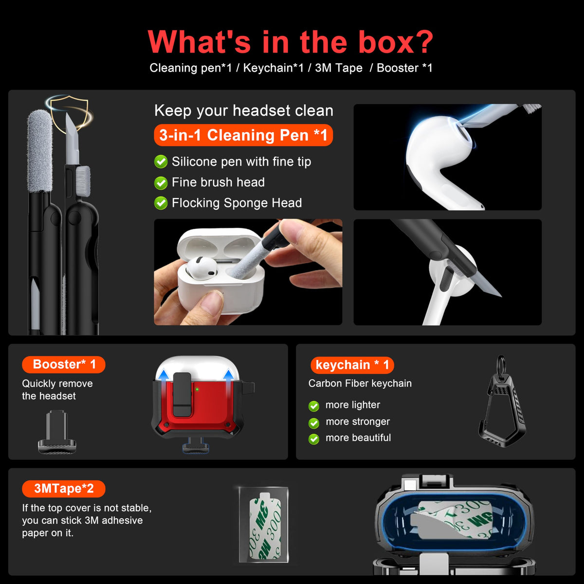 R-fun AirPods 4th Gen case packaging contents laid out