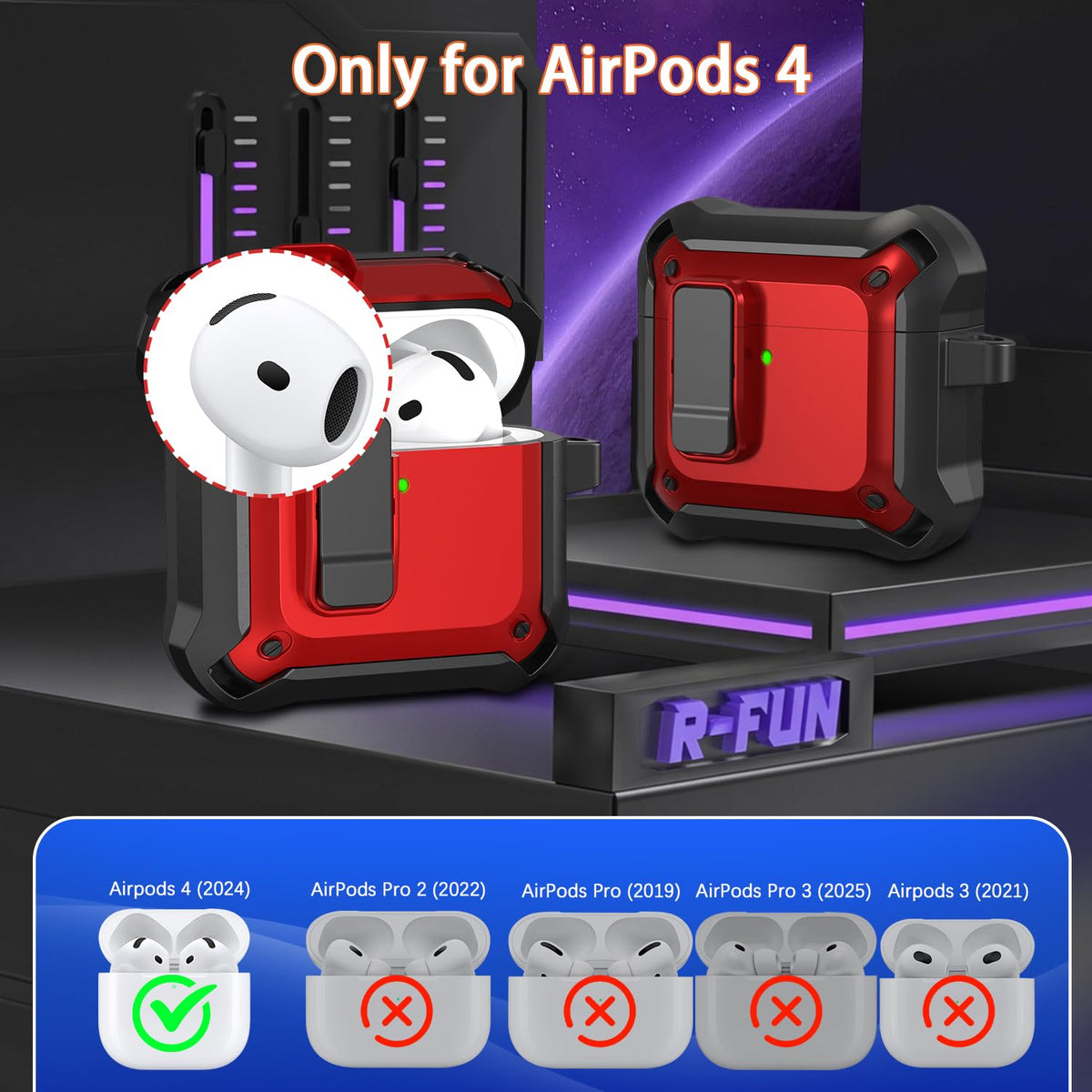 R-fun AirPods 4th Gen case rear view shows carbon fiber wrap