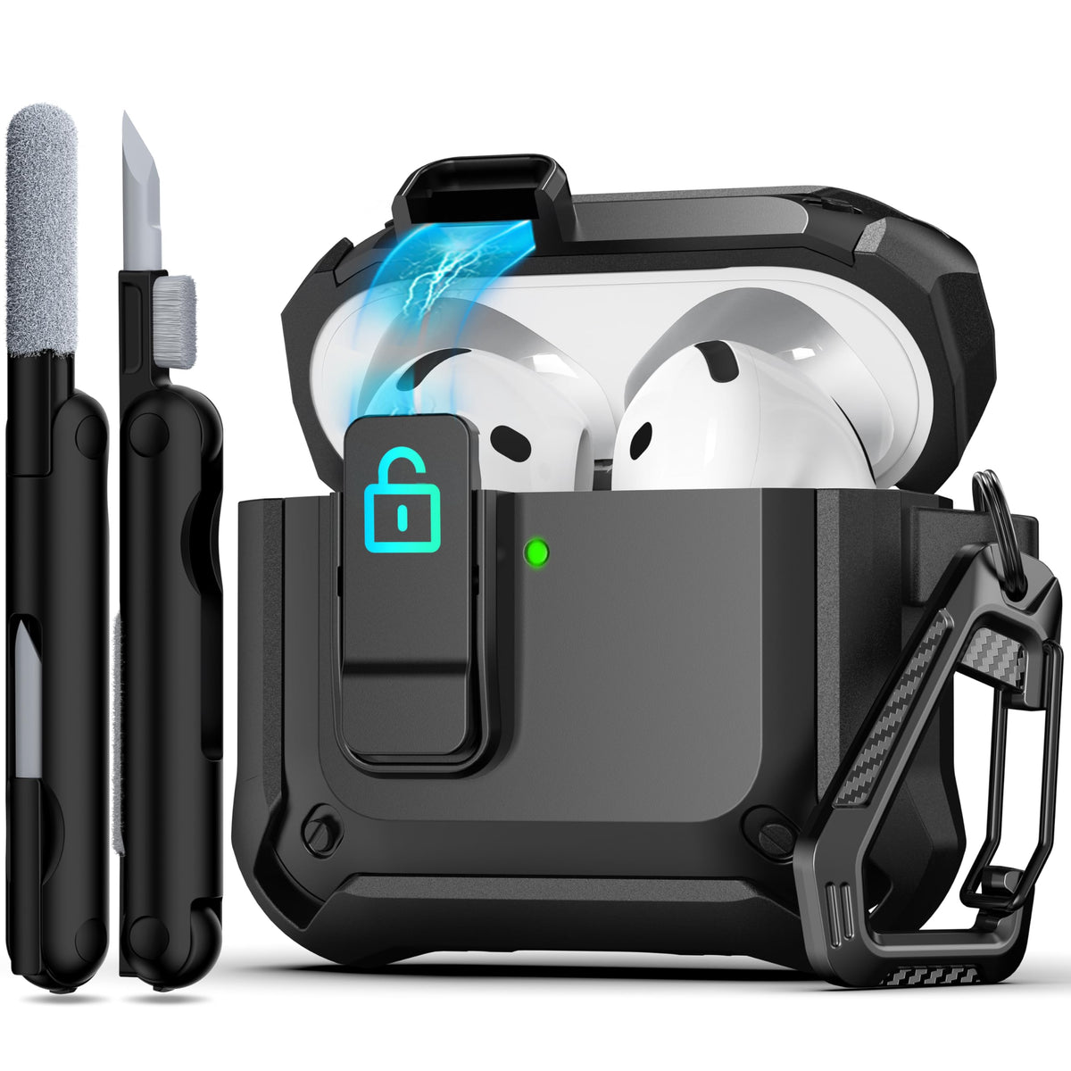 R-fun AirPods 4th Gen carbon fiber case with auto-lock for secure protection