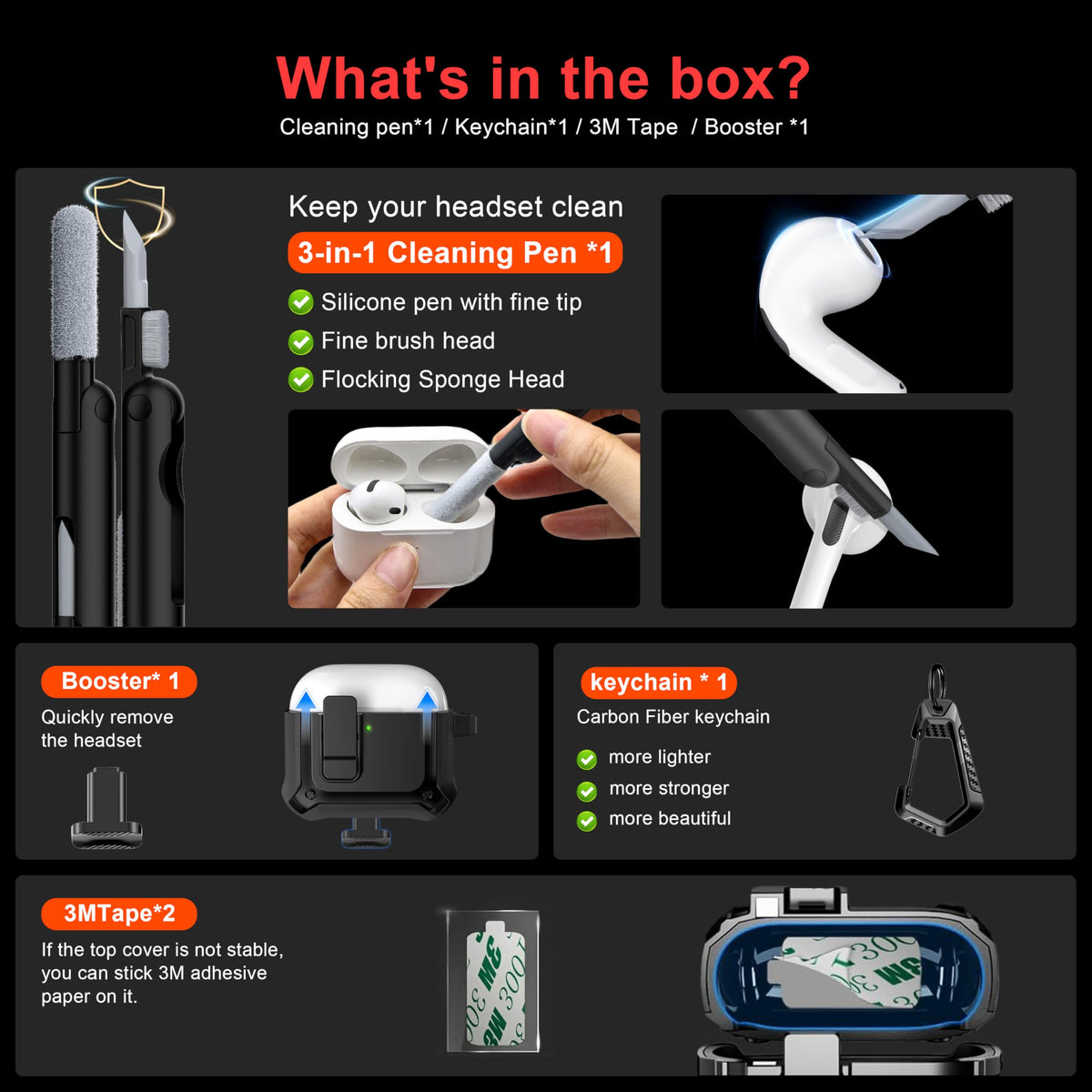 R-fun AirPods 4th Gen packaging includes case and cleaning kit for convenience