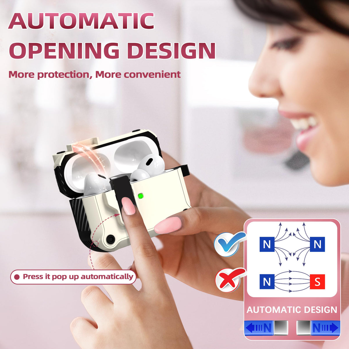 R-fun AirPods Pro 2nd Gen auto pop-up lid showing secure closure