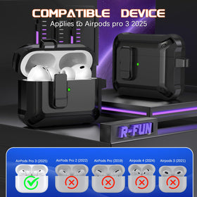 R-fun AirPods Pro 3 case showing auto-lid feature to prevent accidental openings