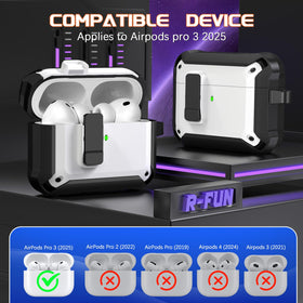R-fun AirPods Pro 3 case includes carbon fiber carabiner for easy attachment.