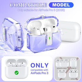 R-fun AirPods Pro 3 case in clear purple, side view shows transparent protection