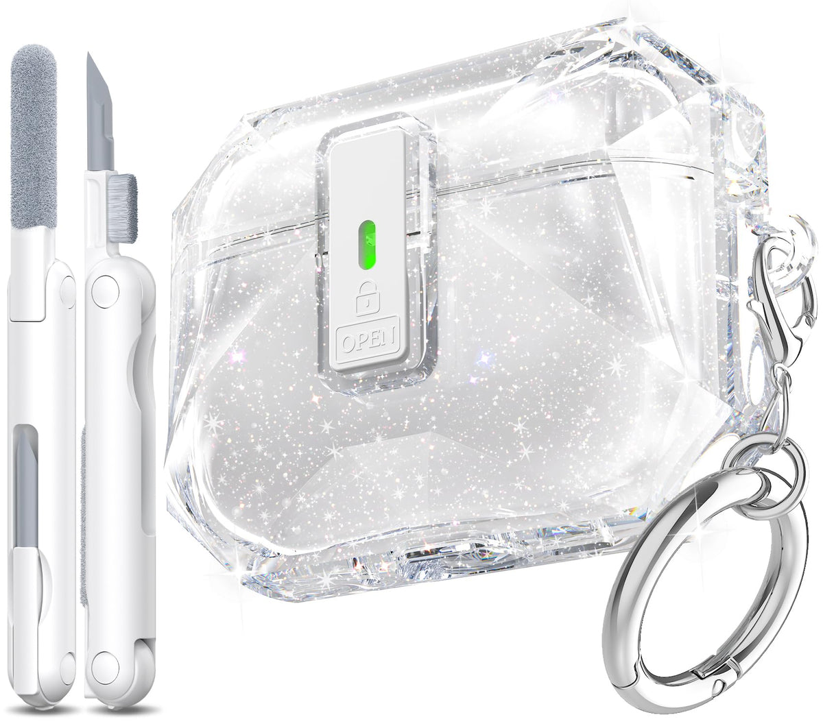 R-fun AirPods Pro 3 case front view with clear material and lock