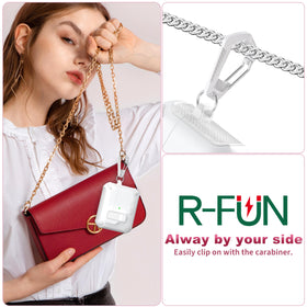 R-fun AirPods Pro case with carabiner attachment for on-the-go carry.
