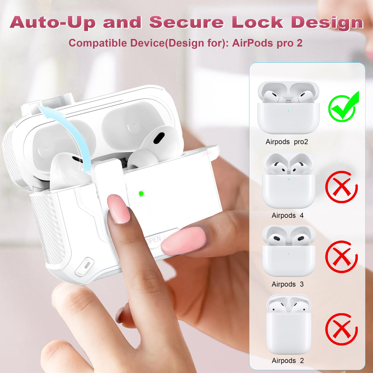 R-fun AirPods Pro case with lid closed shows auto-eject protection and secure fit.