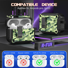 R-fun AirPods Pro Rainforest camouflage lid open with auto pop-up lid