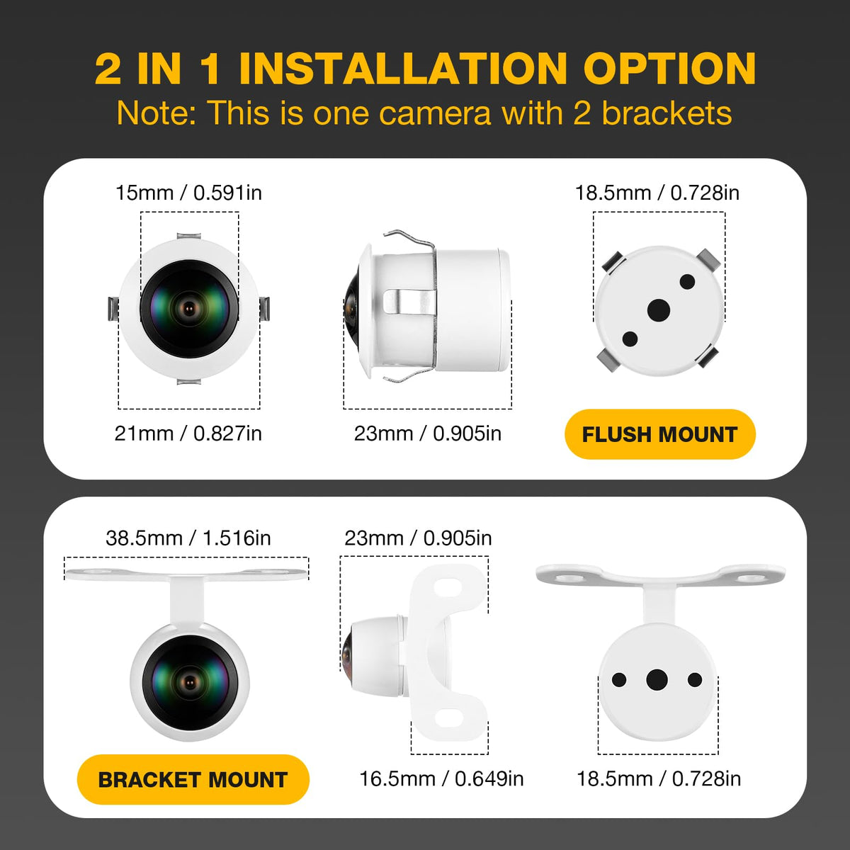 RAAYOO backup camera 18.5mm flush mount for a neat profile