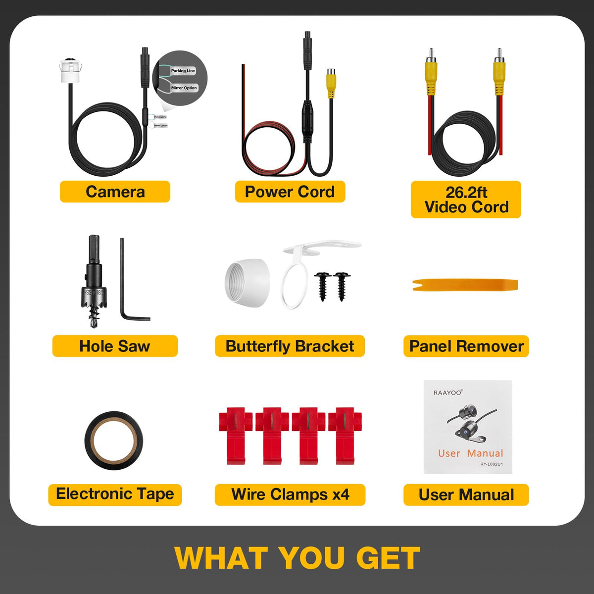 RAAYOO backup camera installation tools included for easy setup
