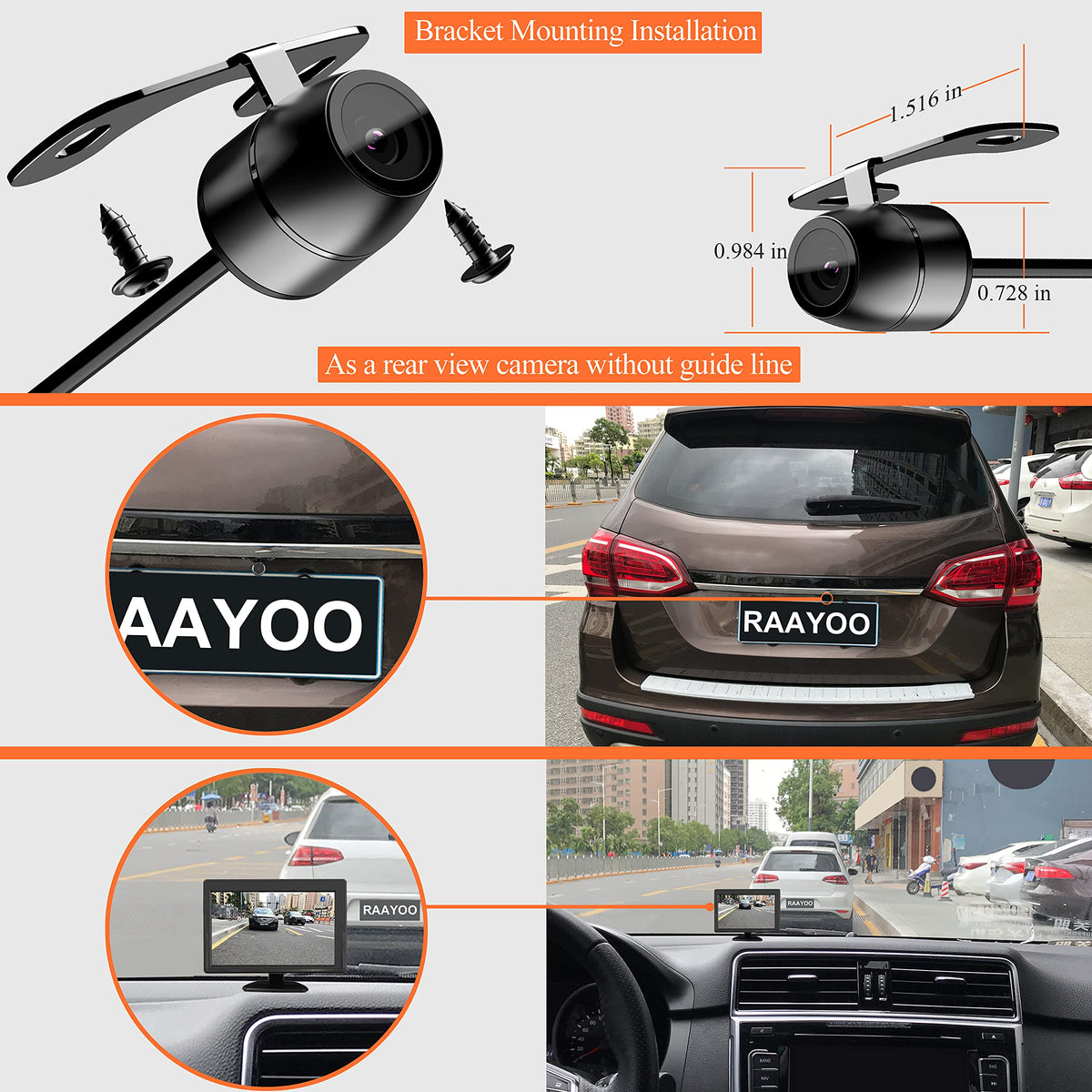 RAAYOO backup camera removable guide lines for rear or front view.