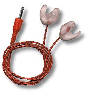 RE2 ear molds in use, showing durable fit and reliable cable management for race setups.