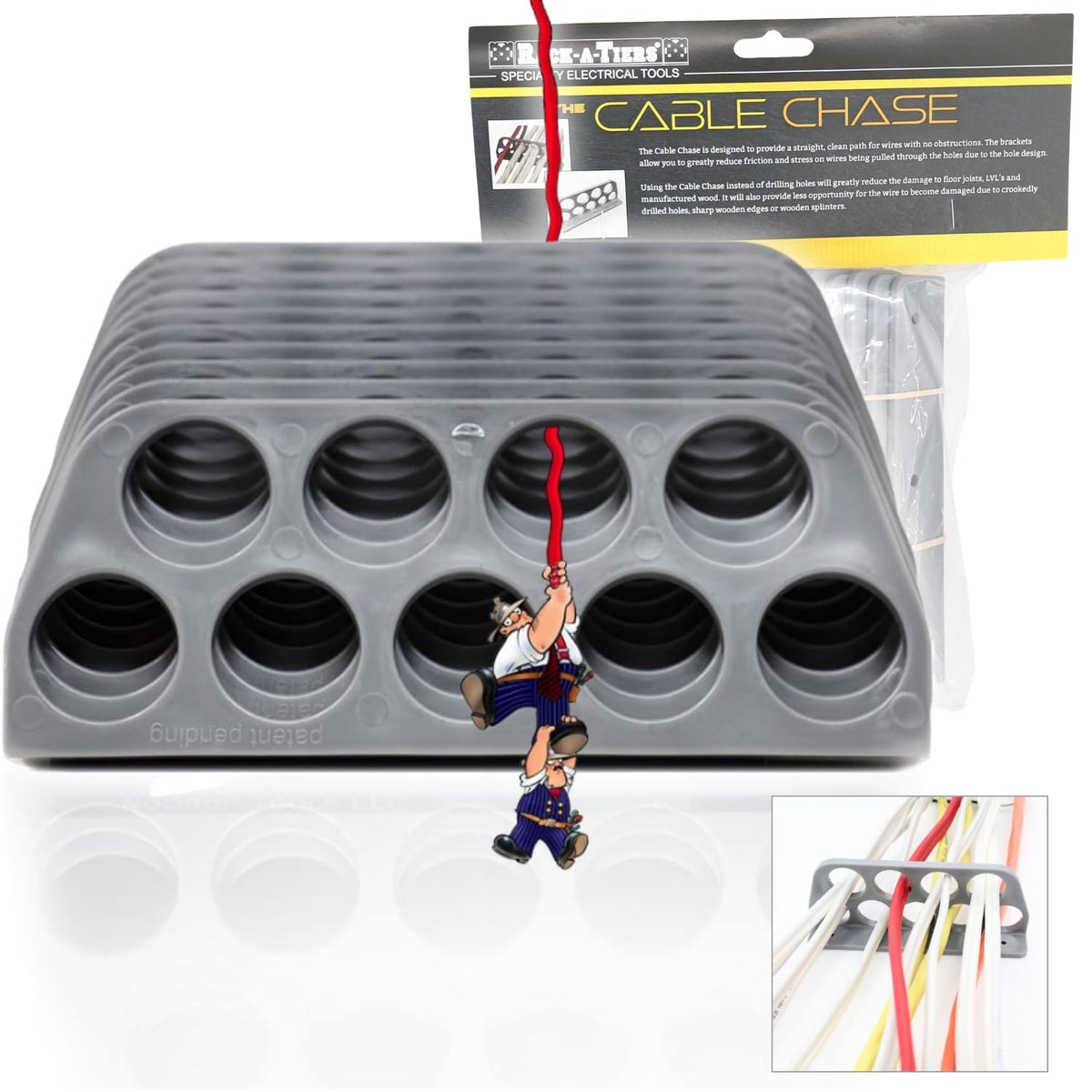 Rack-A-Tiers front pack showing 10-pack cable chase, organizes cables